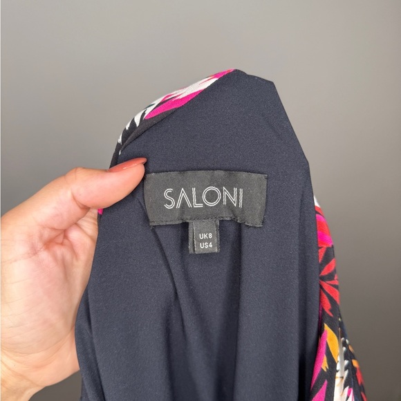 SALONI Lexi Floral Silk Asymmetrical Dress Vibrant Multicolored Size 4 - Picture 7 of 10